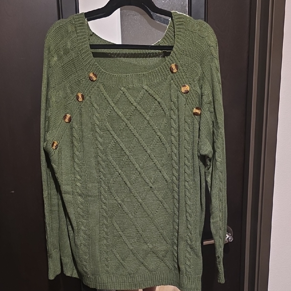 Elegant Olive Sweater with Gold Accents - Picture 1 of 1